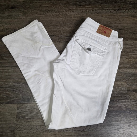 True Religion Denim - True Religion Womens 28 Billy Bootcut Jeans White Flap Pocket Low Rise STAINED